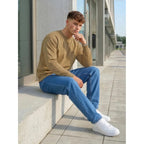 Beige solid herrtröja - billig sweatshirt sittandes modell