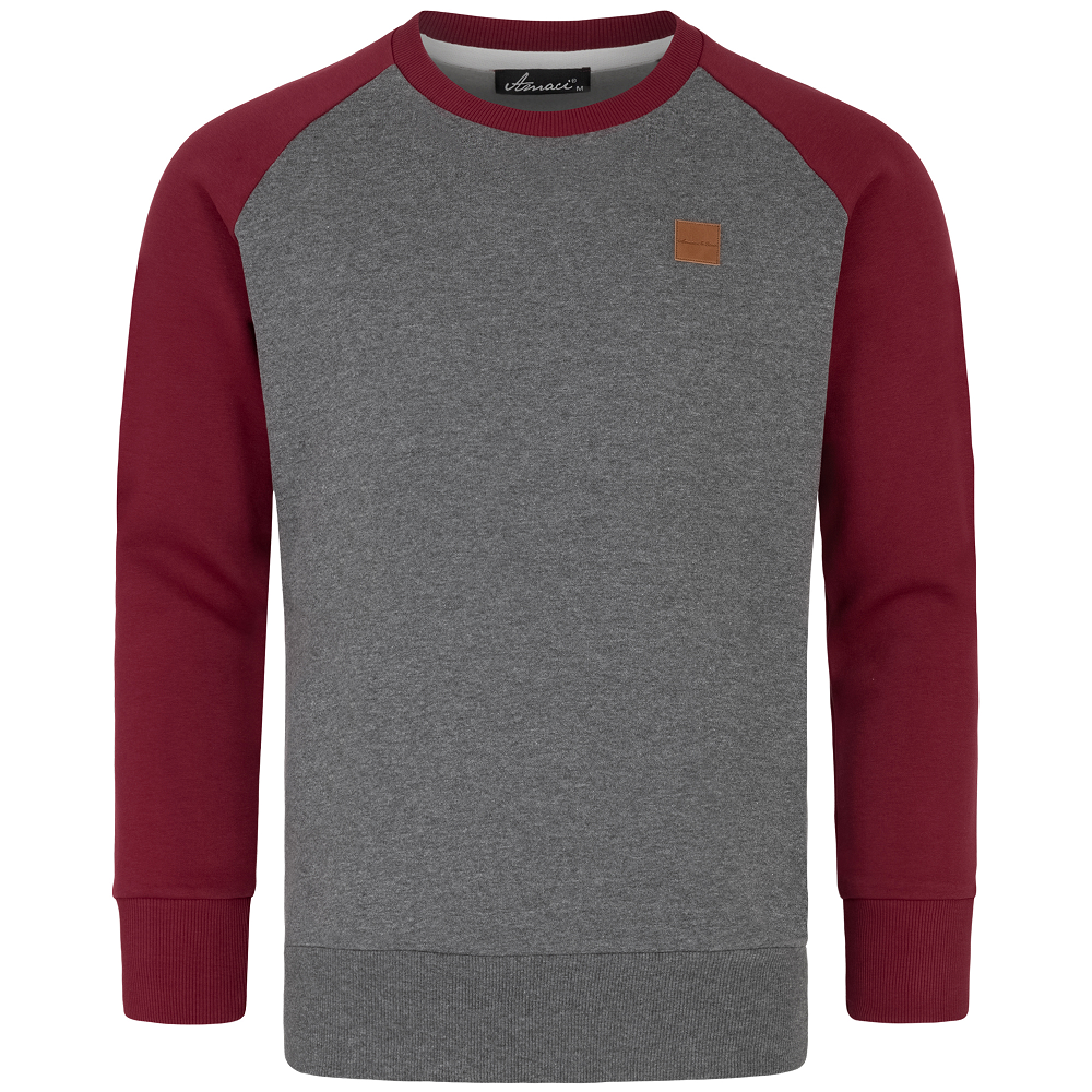 Sweatshirt Herr - långärmad grå herrtröja med vinröda ärmar