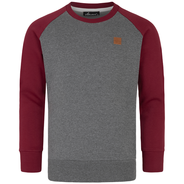 Sweatshirt Herr - långärmad grå herrtröja med vinröda ärmar