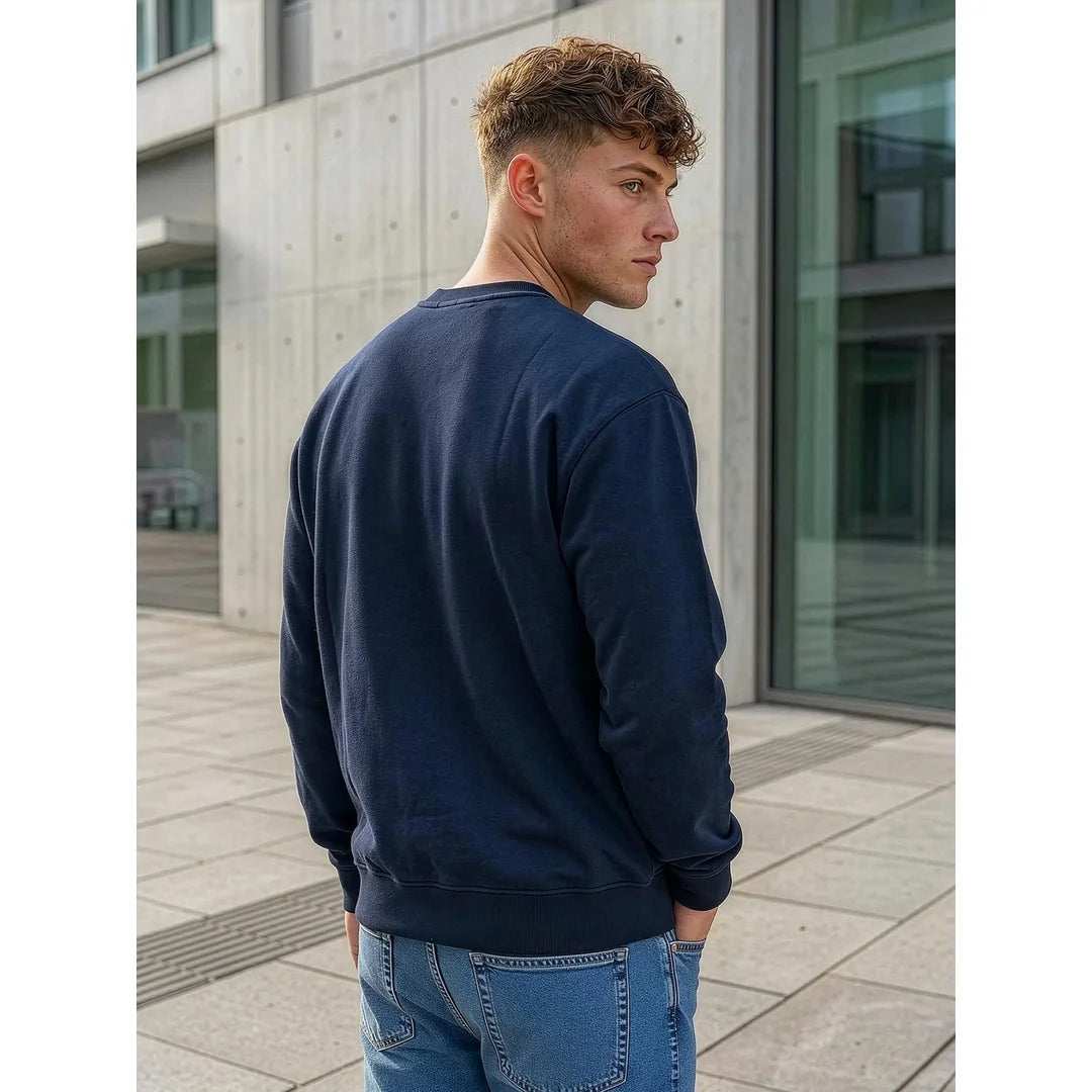 Billig mörkblå sweatshirt herr bakifrån
