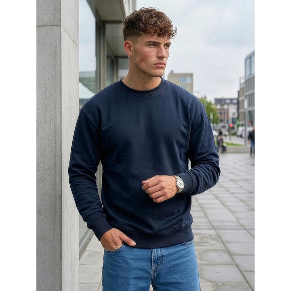 Billig mörkblå sweatshirt herr