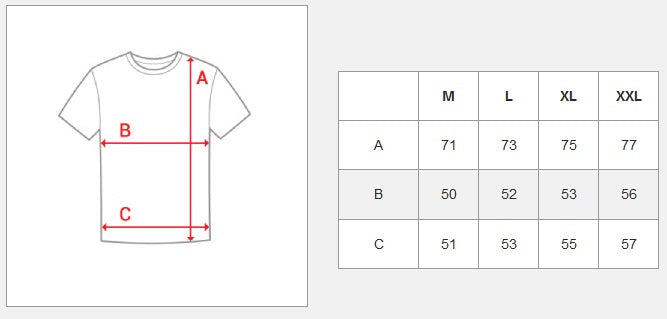 Vit t-shirt CRIME - Herrtröja storlekstabell