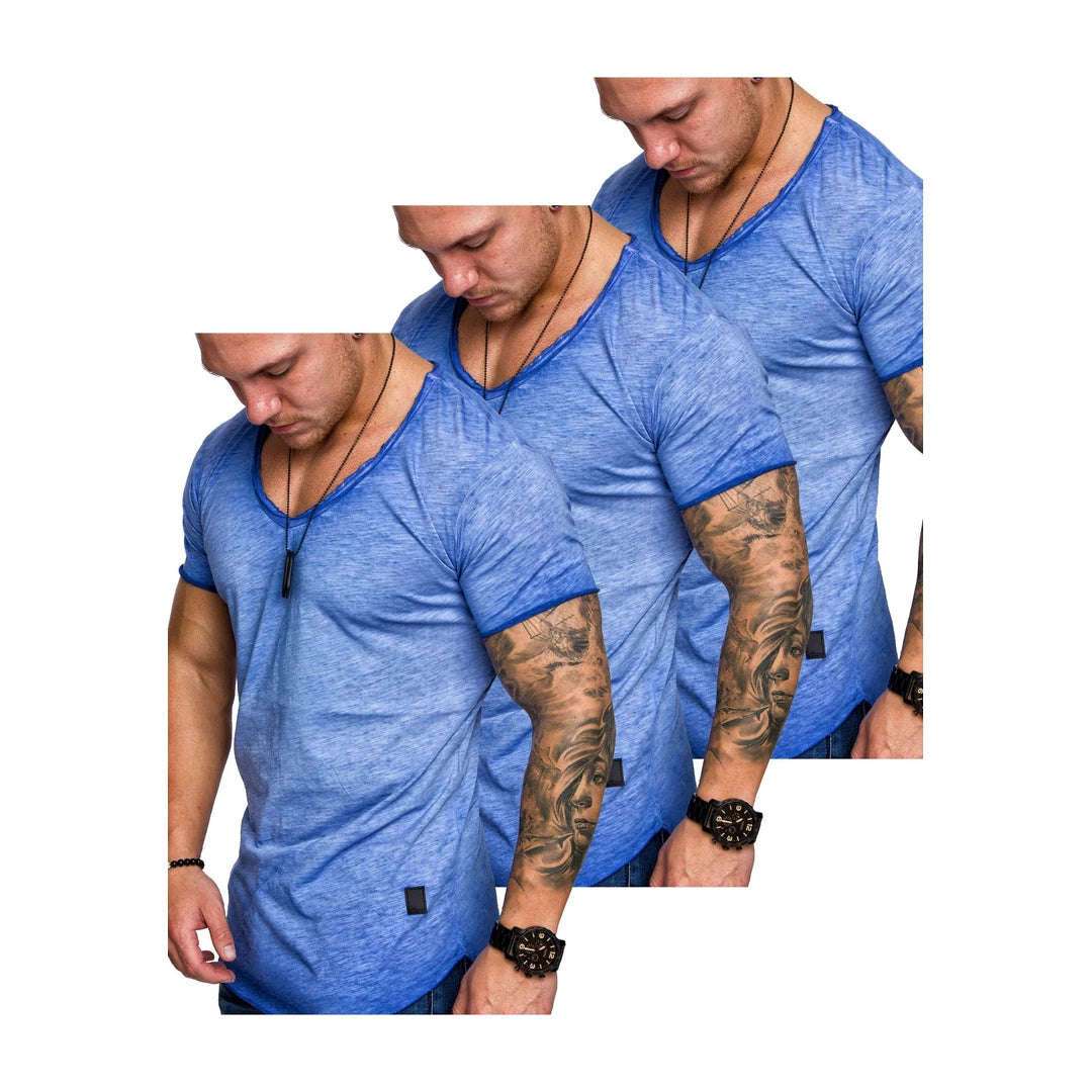 3-pack blåa vringade t-shirts herr framifrån