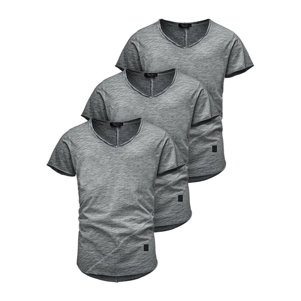 3-pack gråa T-shirts herr v-ringade
