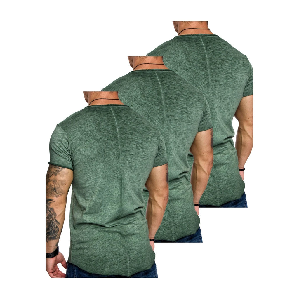 3-pack gröna t-shirts herr v-ringad bakifrån