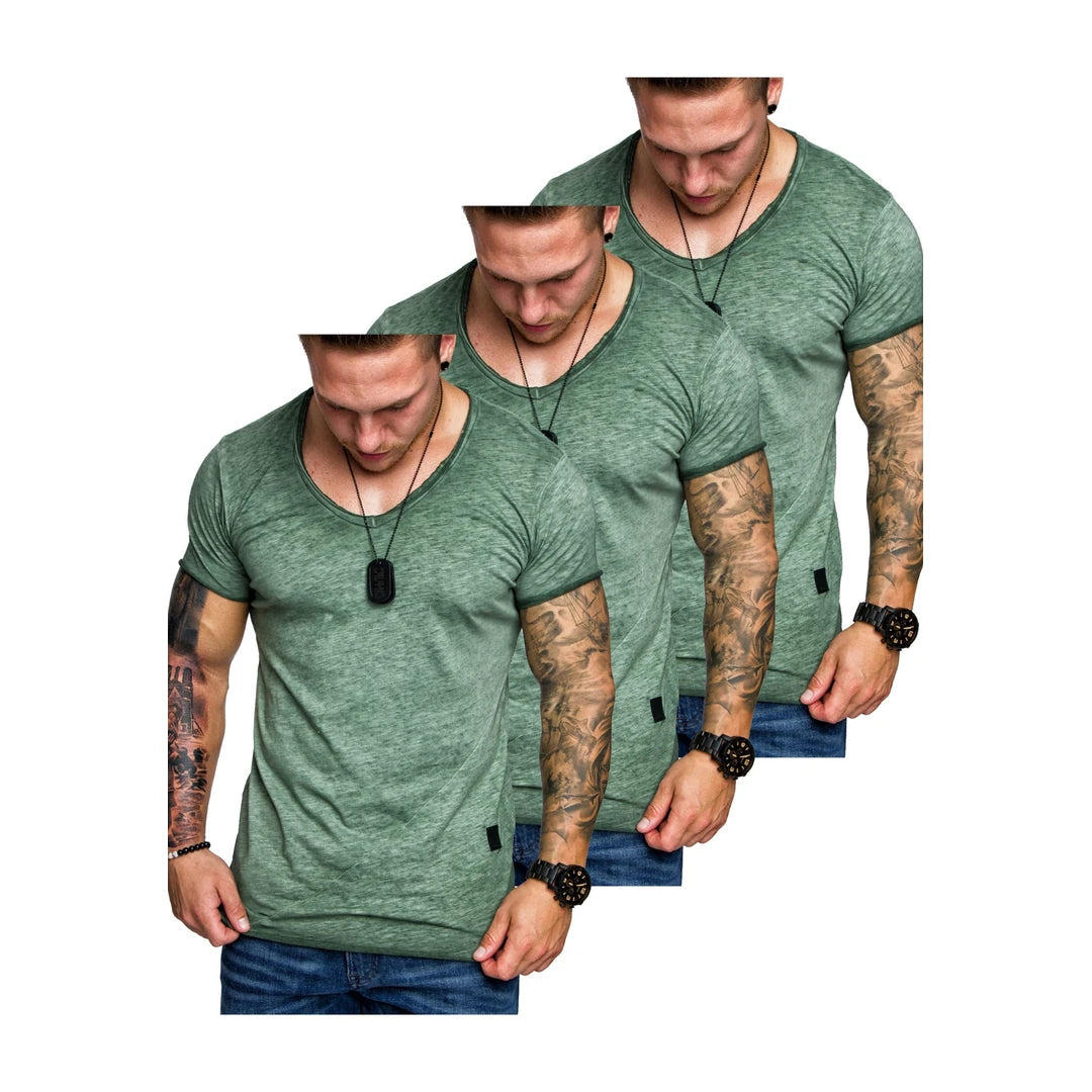 3-pack gröna t-shirts herr v-ringad framifrån