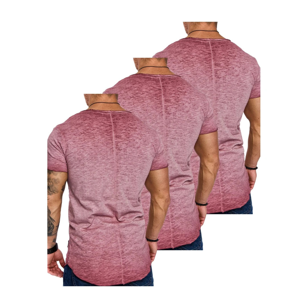 3-pack vinröda v-ringade t-shirts bakifrån