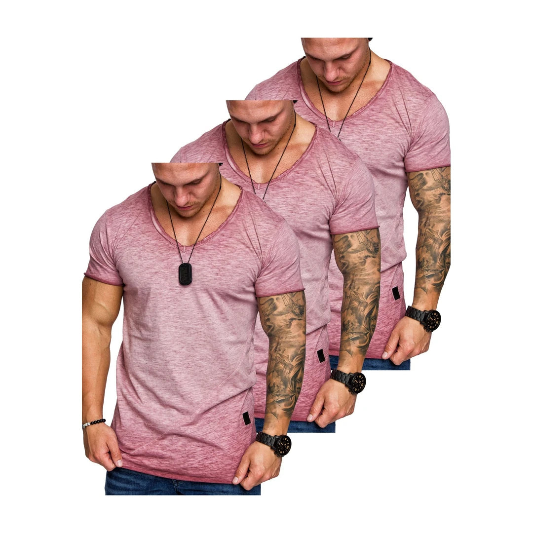 3-pack vinröda v-ringade t-shirts framifrån