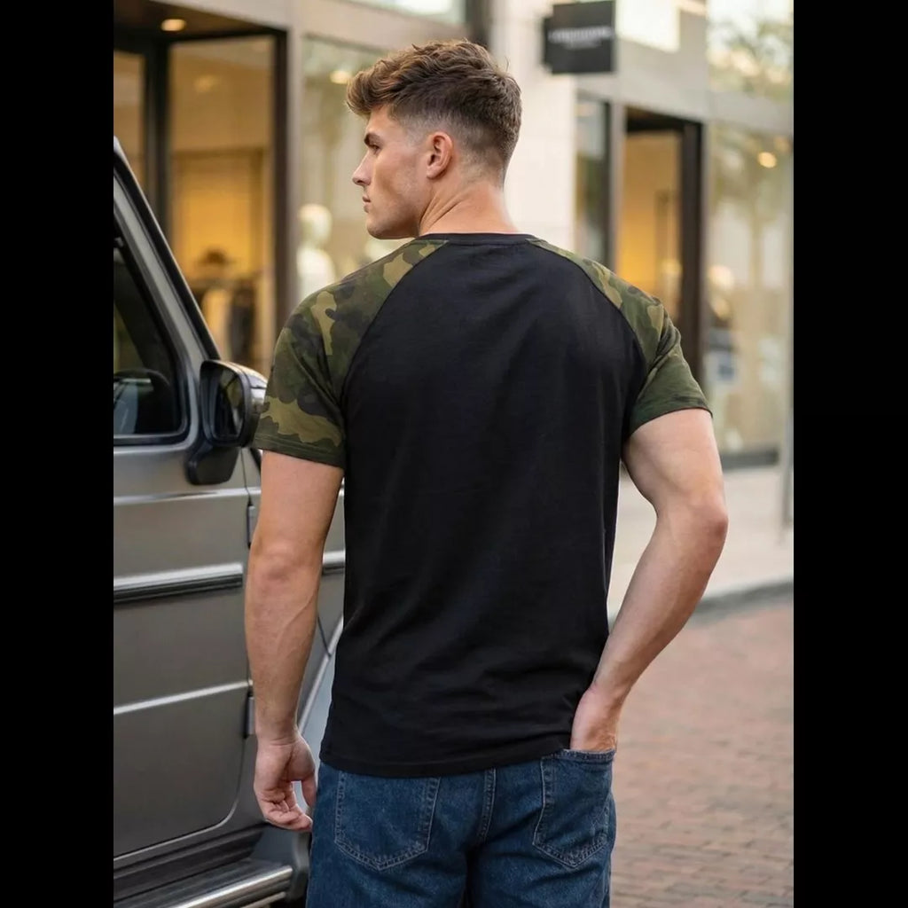 T-shirt herr camo raglan svart bakifrån