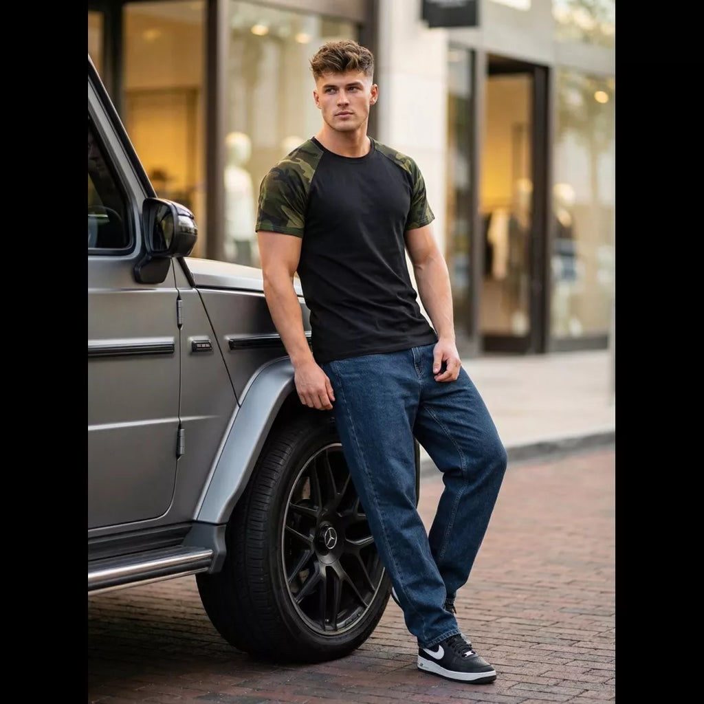 Svart camo t-shirt herr outfit