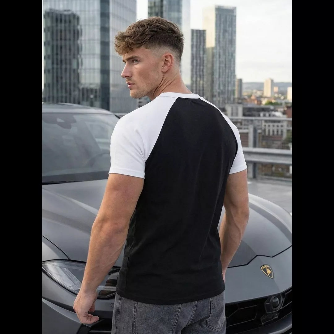T-shirt herr raglan svart vit bakifrån
