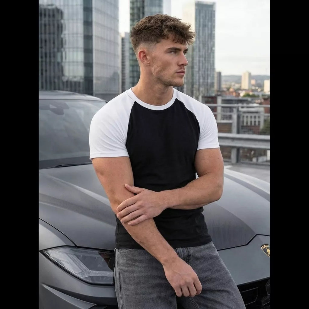 Svart vit raglan t-shirt herr