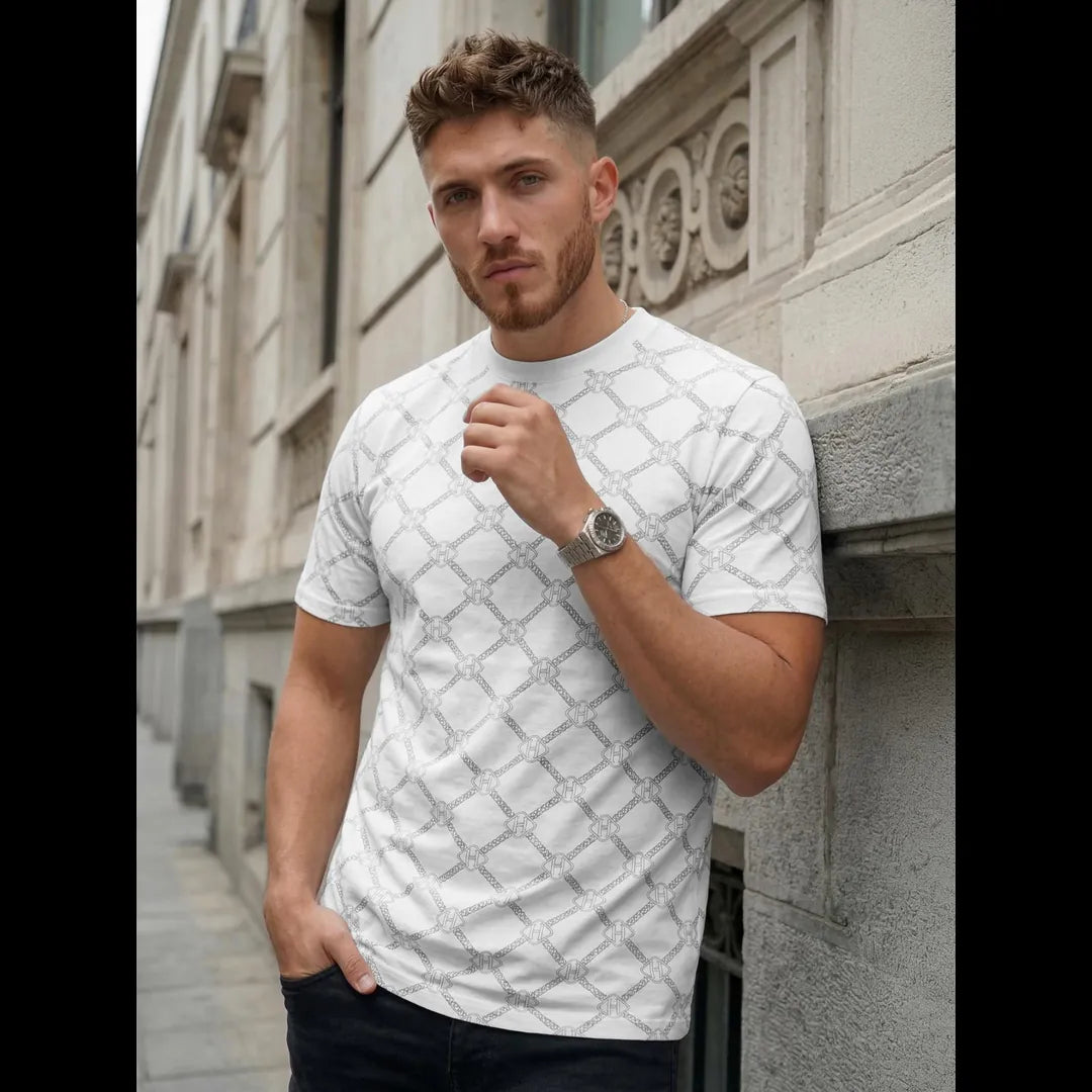 Vit mönstrad t-shirt herr framifrån