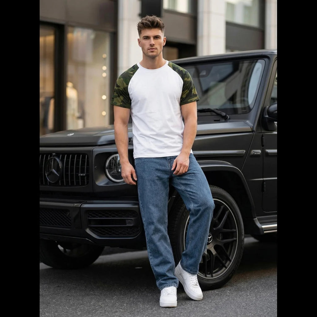 T-shirt herr vit camo outfit modell