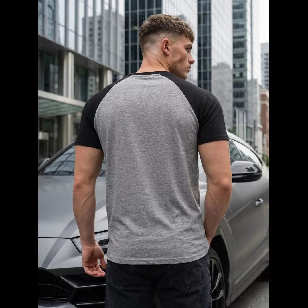 T-shirt herr raglan grå svart bakifrån