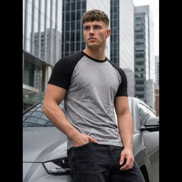 Grå svart raglan t-shirt herr