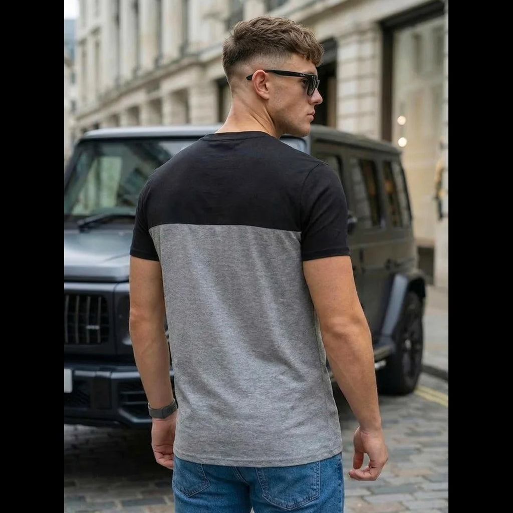 T-shirt herr grå svart colorblock bakifrån
