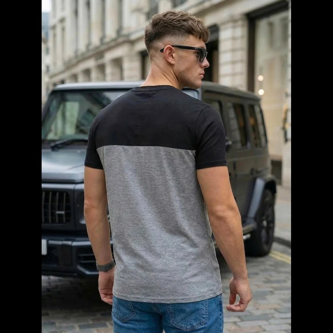 T-shirt herr grå svart colorblock bakifrån