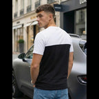 T-shirt herr vit svart colorblock bakifrån