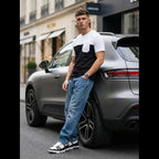 Vit svart t-shirt herr outfit streetwear jeans