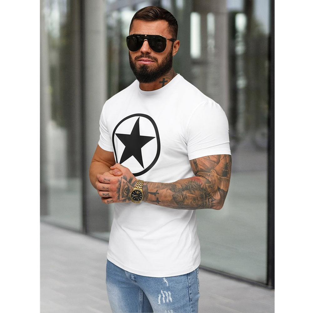 Vit Herr T-shirt med Stjärntryck - Slim Fit sidan