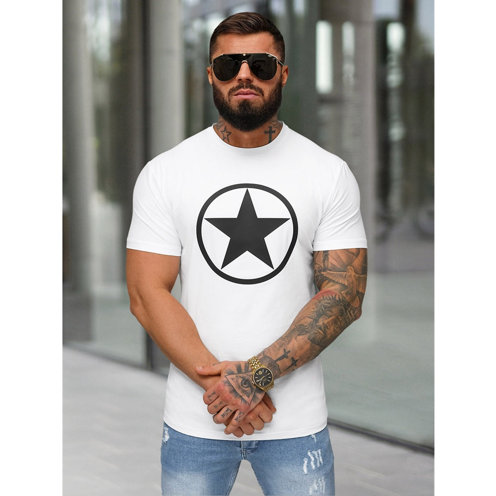 Vit Herr T-shirt med Stjärntryck - Slim Fit