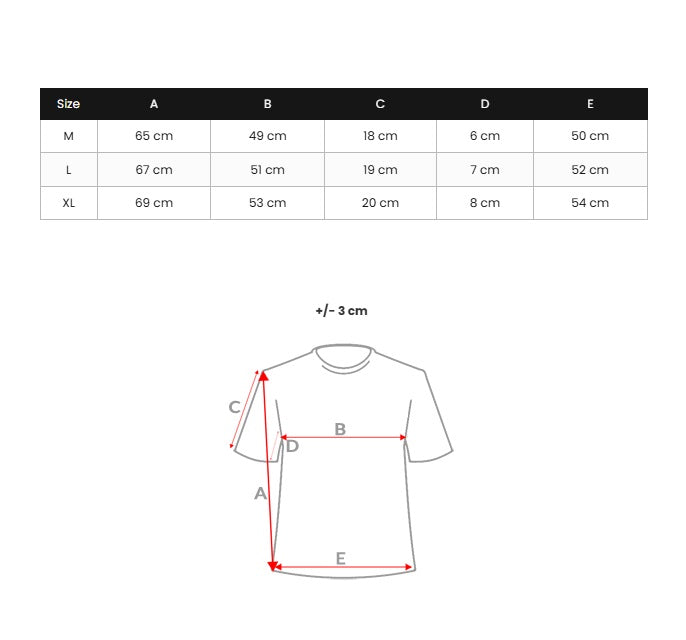 T-shirt med svart tryck - Herr storlekstabell