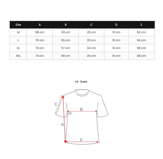 Designtryckt T-shirt Milano - Herrtröja storlekstabell