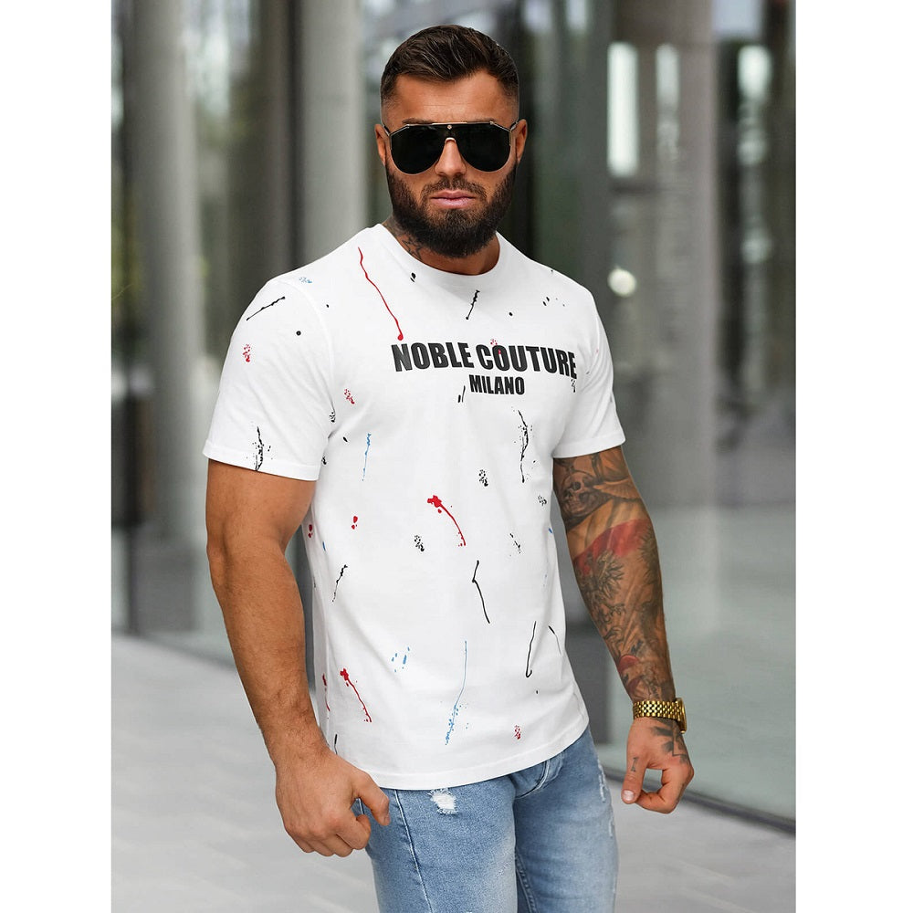 Vit Designtryckt T-shirt Milano - Herrtröja sidan