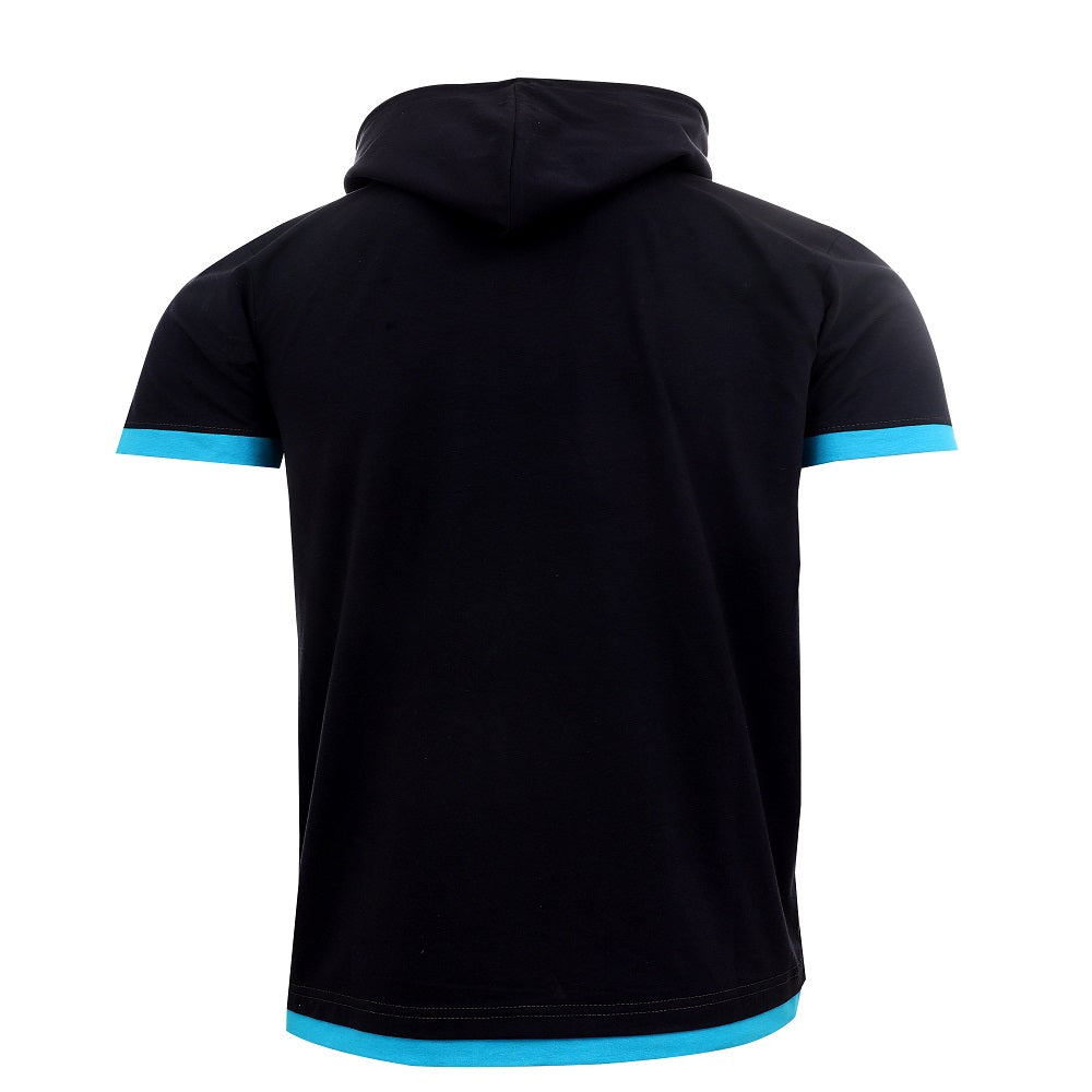 T-shirt med luva - Herrtröja mörkblå/turkos bakifrån