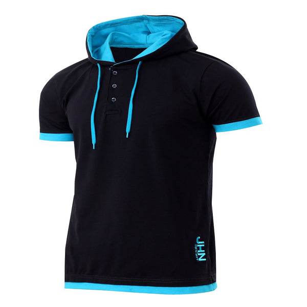 T-shirt med luva - Herrtröja mörkblå/turkos framifrån