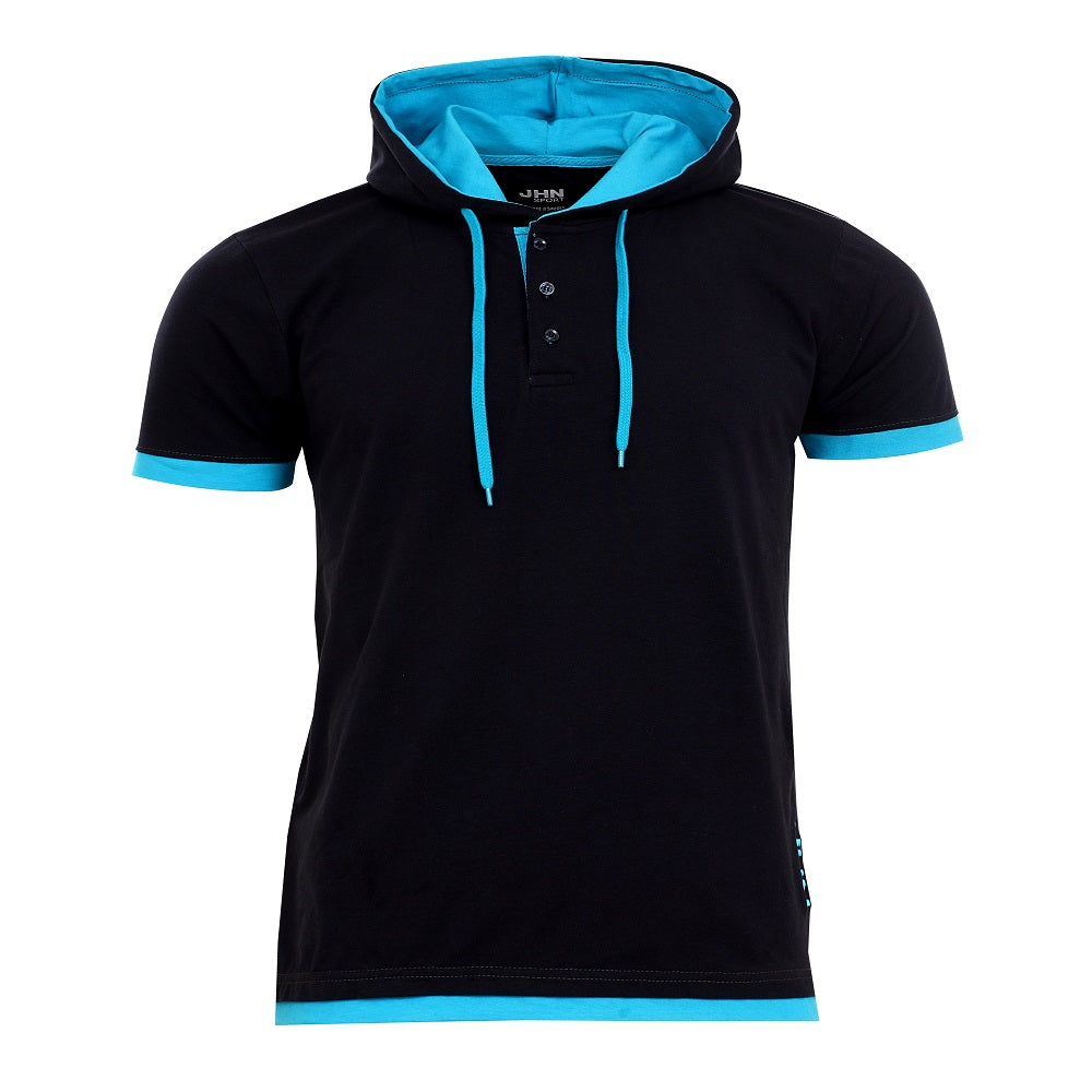 T-shirt med luva - Herrtröja mörkblå/turkos