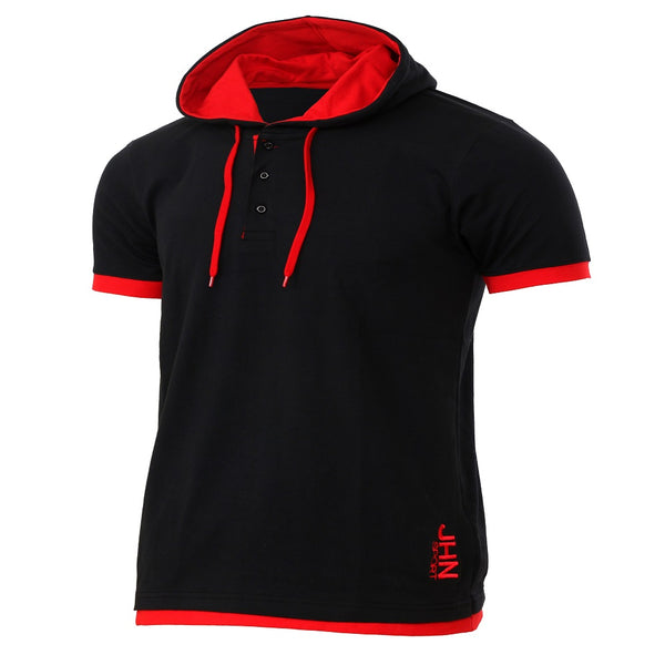 T-shirt med luva - Herrtröja svart/röd framifrån