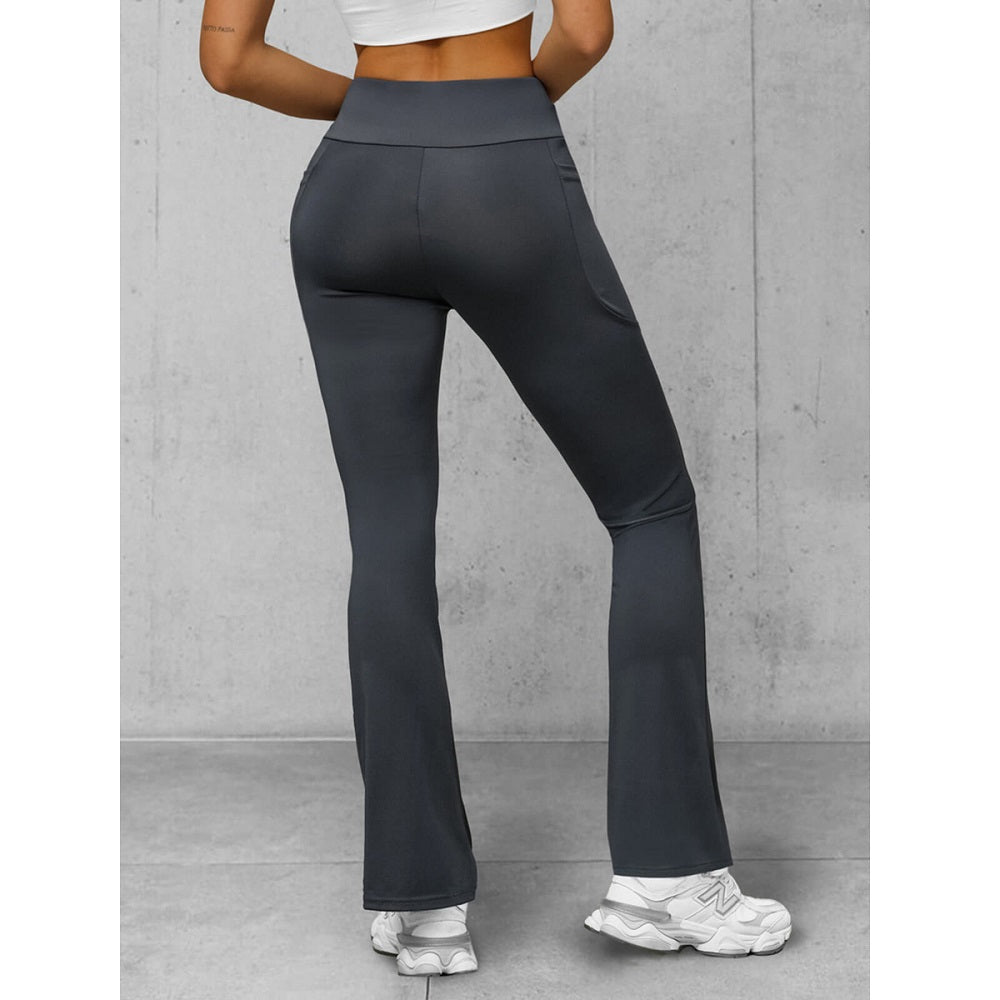 Leggings Grafitgrå med utsvängda ben - Träningsleggings bakifrån