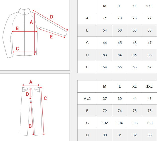 storlekstabell träningsoverall Herr