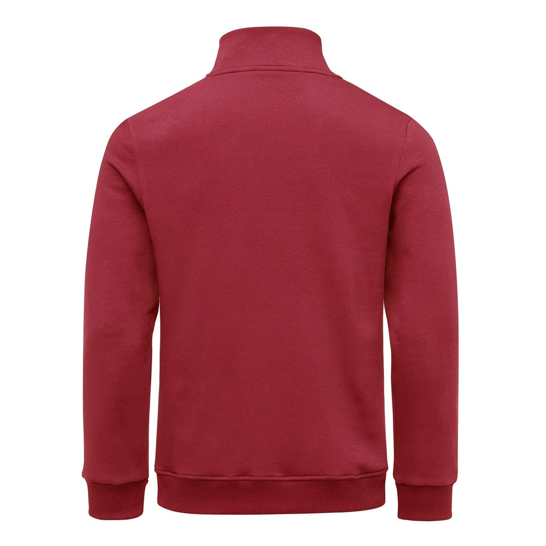 Vinröd sweatshirt herr från Amaci & Sons med ståkrage – bakifrån