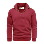 Vinröd sweatshirt herr med half zip och ståkrage – Amaci & Sons