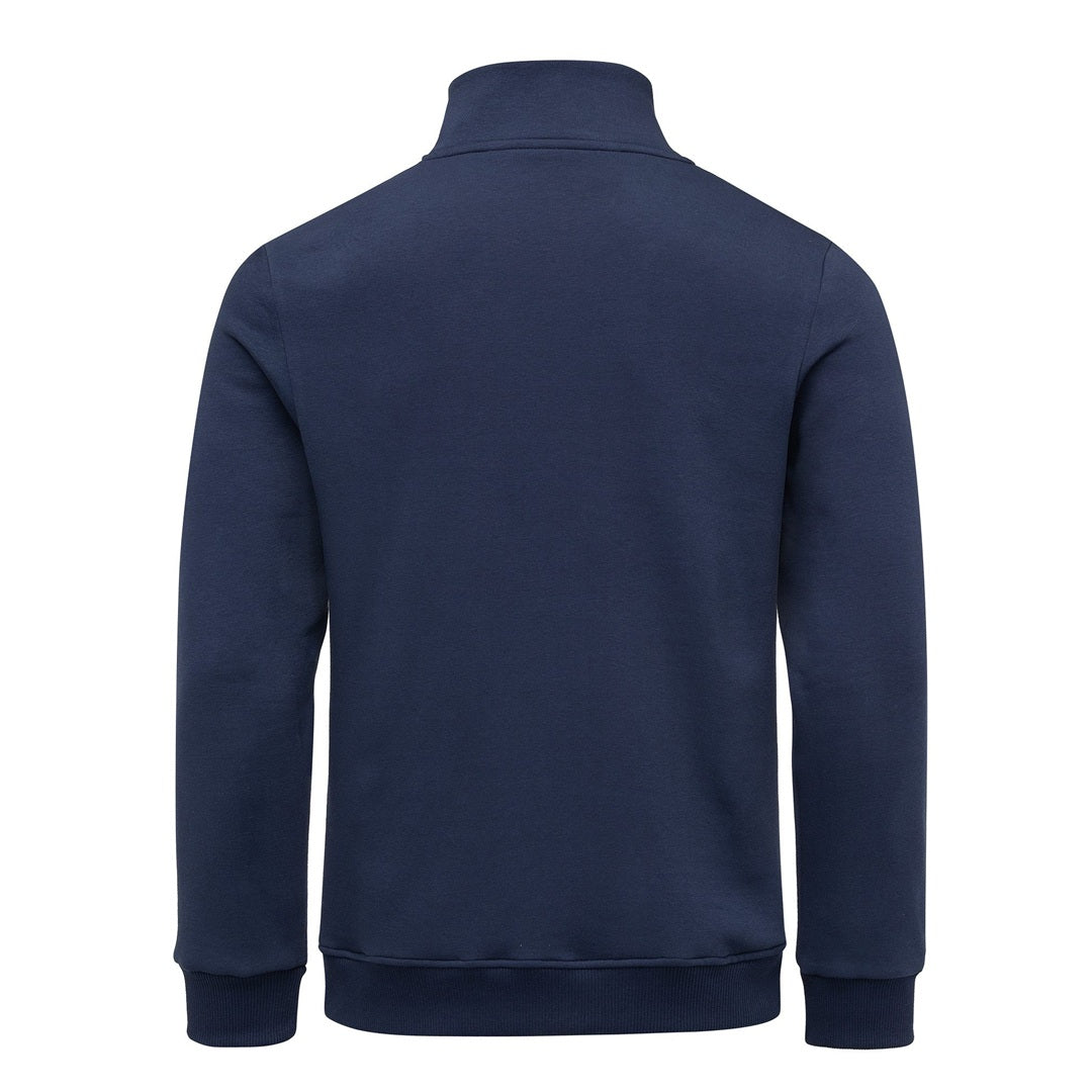 Marinblå Amaci & Sons sweatshirt herr med half zip – bakifrån
