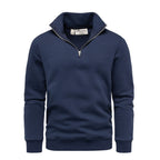 Marinblå sweatshirt herr med half zip och ståkrage – Amaci & Sons