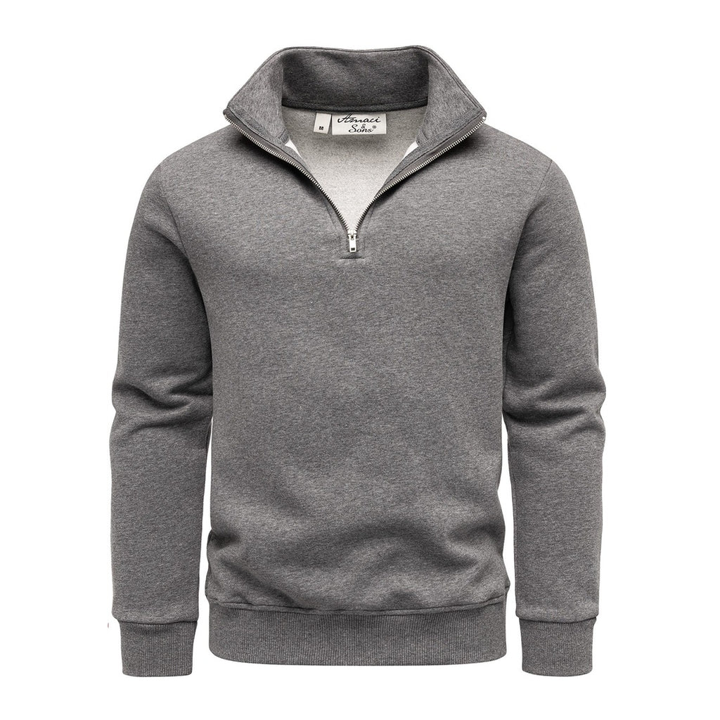 Mörkgrå sweatshirt herr med half zip och ståkrage – Amaci & Sons