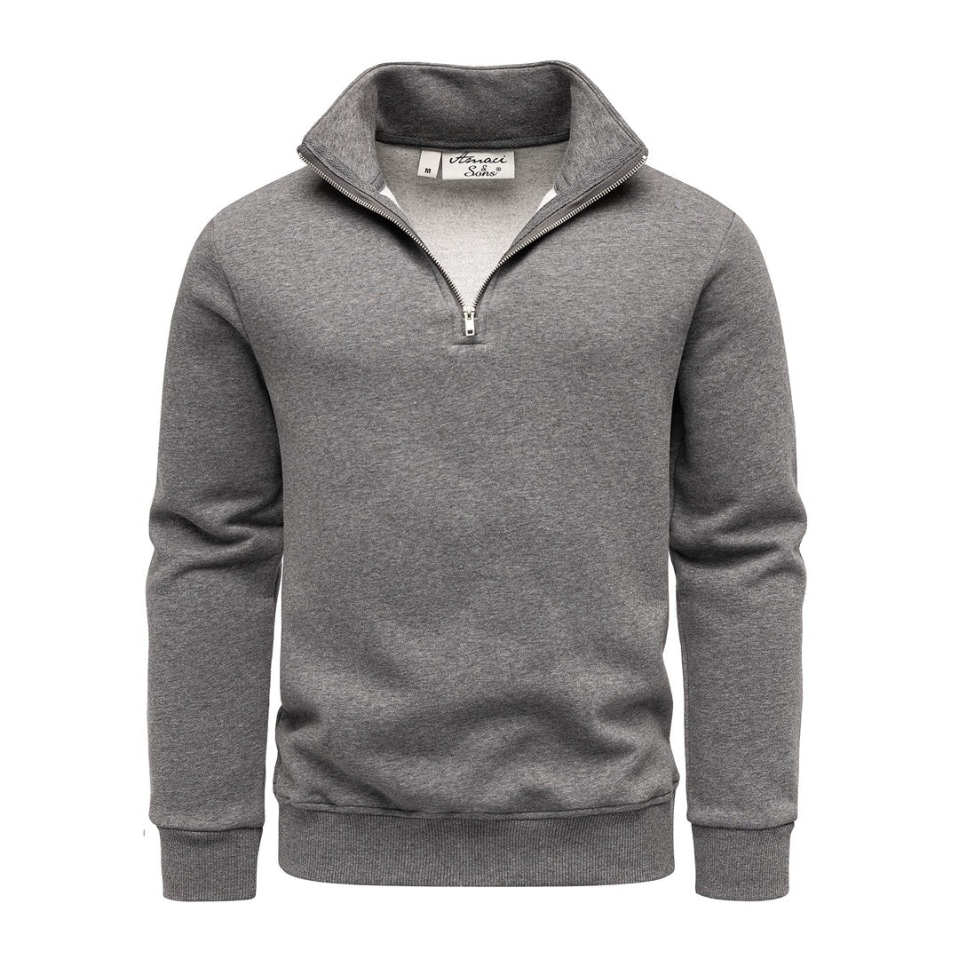 Mörkgrå sweatshirt herr med half zip och ståkrage – Amaci & Sons
