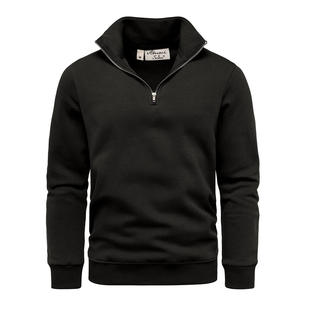 Svart sweatshirt herr med half zip och ståkrage – Amaci & Sons