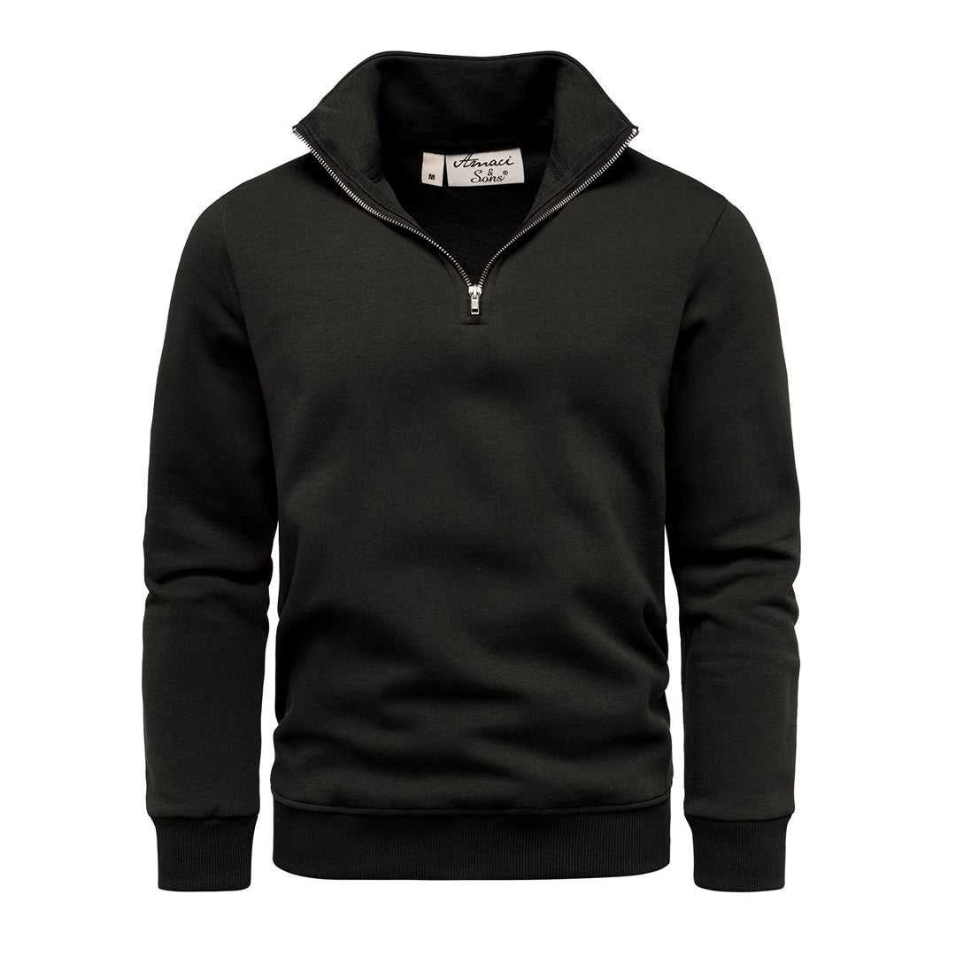 Svart sweatshirt herr med half zip och ståkrage – Amaci & Sons