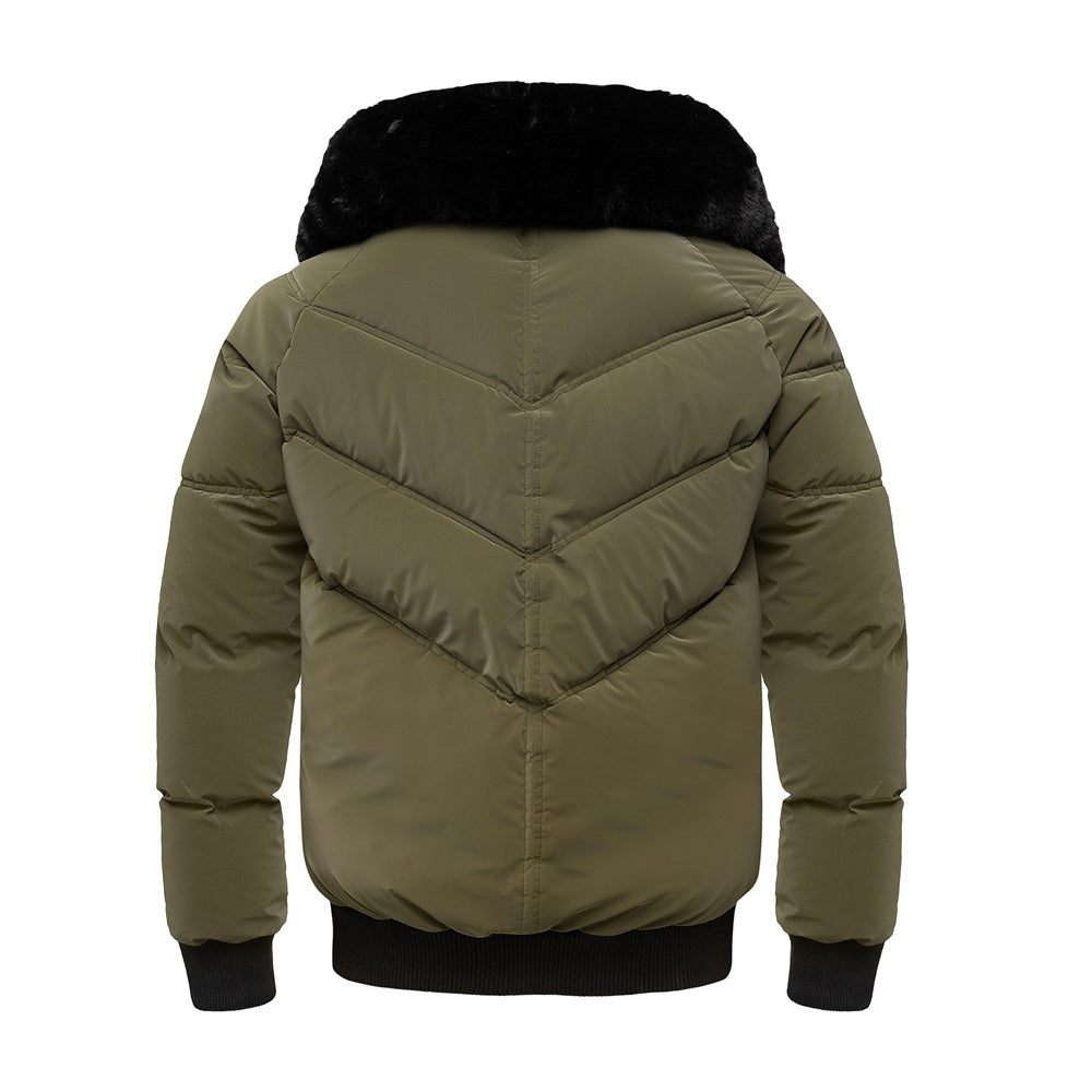 Amaci & Sons Herr Vinterjacka – Olivgrön Jacka med Svart Fuskpäls
