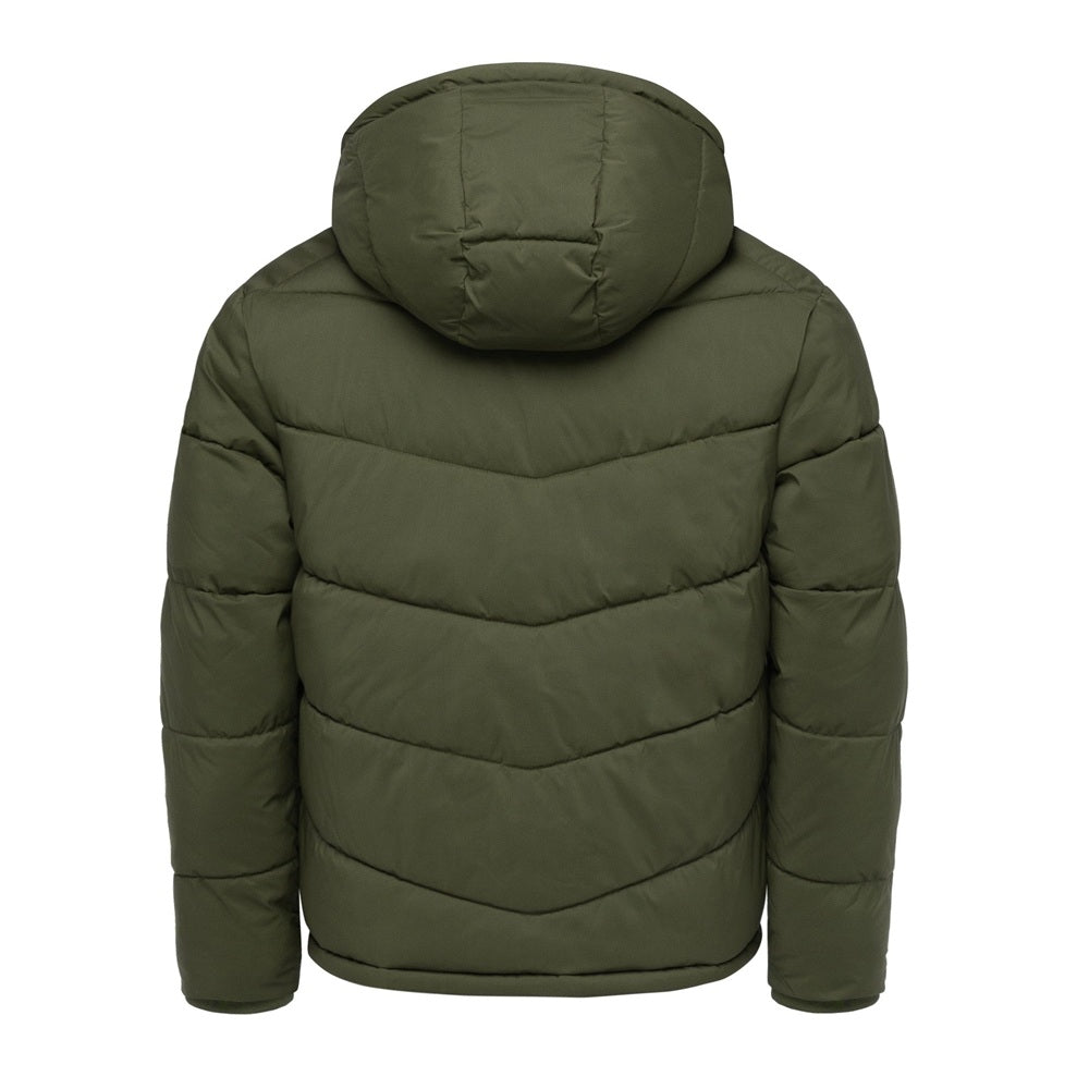 Vinterjacka herr - grön herrjacka med huva - bakifrån