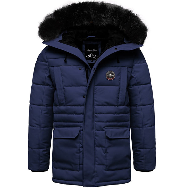 Mörkblå parkas Herr - Vinterjacka med huva