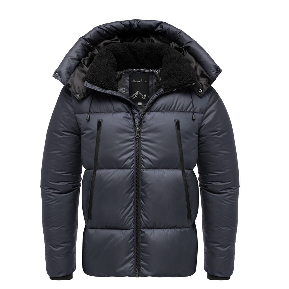 Mörkblå herr vinterjacka med huva