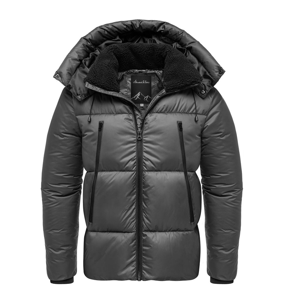 Mörkgrå vinterjacka med huva