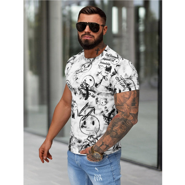Vit T-shirt med tryck runtom - Slim Fit