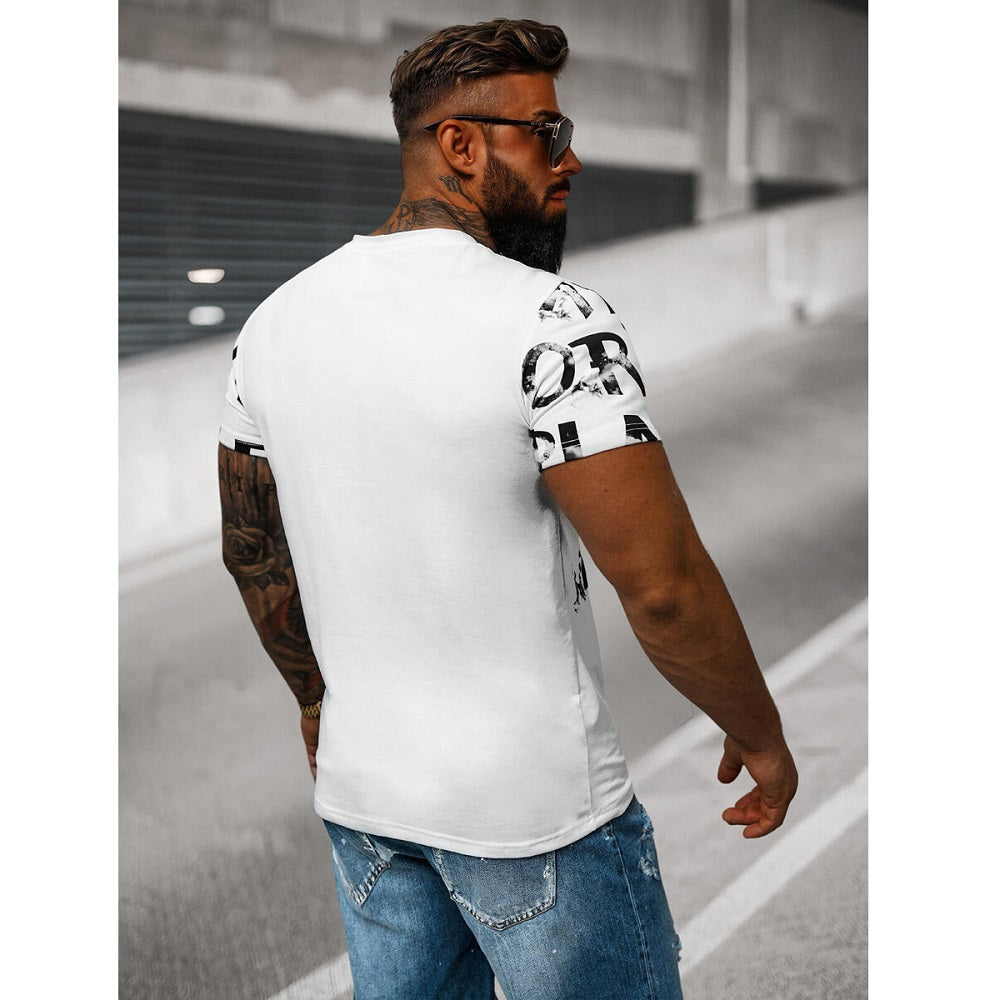 Vit t-shirt med svart tryck - Herr bakifrån
